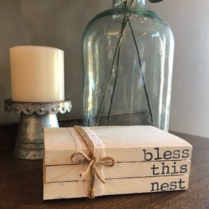Hand stamped books - bless this nest